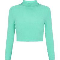 Gerippter Cropped-Pullover mit Stehkragen