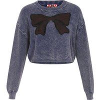 Kurzer Waffelstrickpullover mit großer Schleife