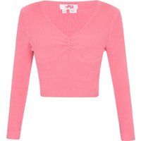 Gerippter Cropped-Pullover mit V-Ausschnitt