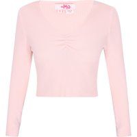 Gerippter Cropped-Strick mit Raffung