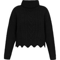 Rollkragenpullover mit Zopfmuster und Wellensaum