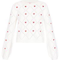 Ajour-Strickpullover mit Herzstickerei