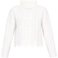 Zopfstrickpullover mit Rollkragen und Wellensaum