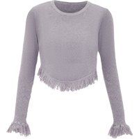 Rippstrick-Cropped-Pullover mit Fransen
