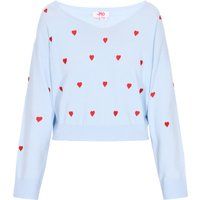 V-Ausschnitt Pullover mit Herzstickerei
