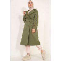 Zweireihiger Langer Trenchcoat mit Gürtel