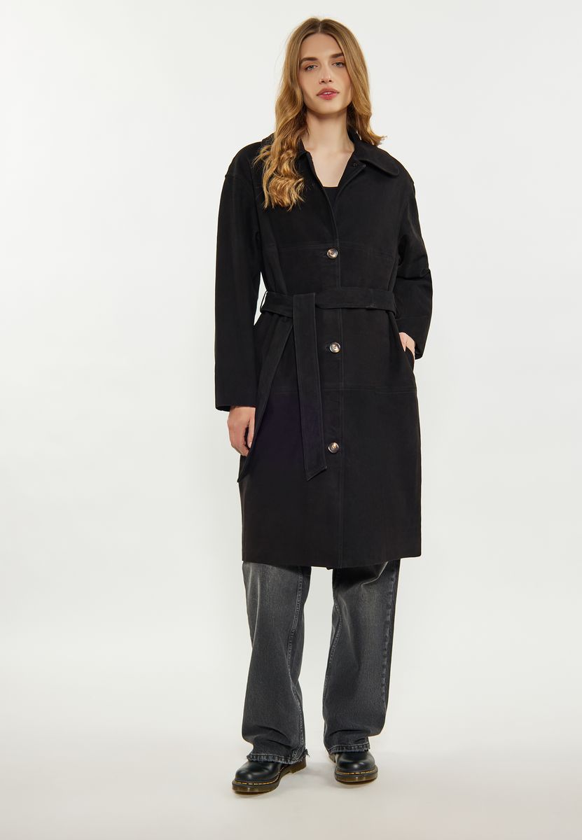 Eleganter Wildledermantel mit Gürtel