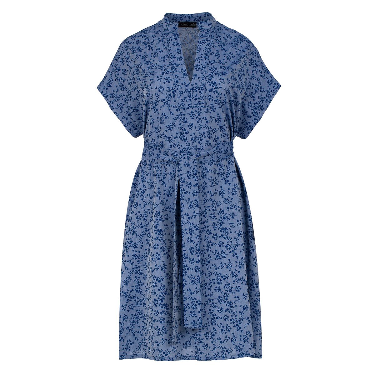 Geblümtes Midikleid mit Gürtel