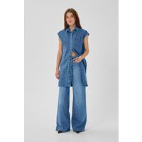 Ärmelloses Jeans-Hemdkleid in gerader Passform