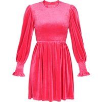Gesmoktes Samtkleid mit Ballonärmeln
