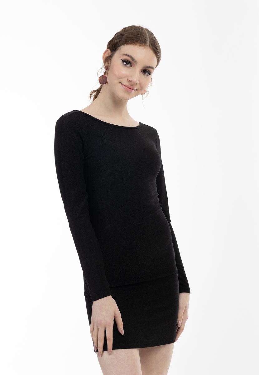 Glitzerndes Langarm-Bodycon-Minikleid
