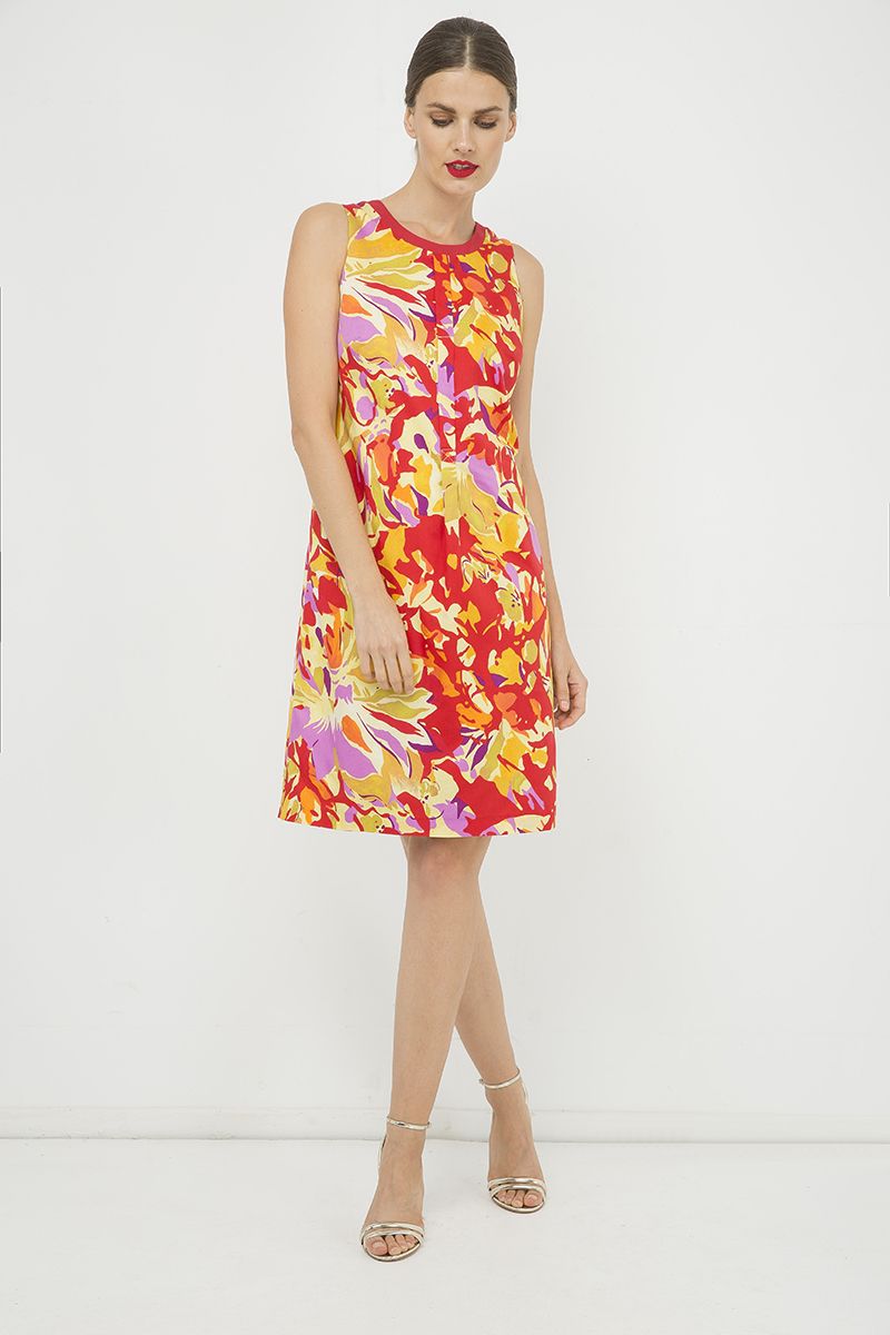 Ärmelloses A-Linien-Kleid aus bedruckter Baumwolle