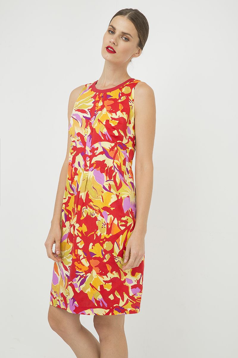 Ärmelloses A-Linien-Kleid aus bedruckter Baumwolle