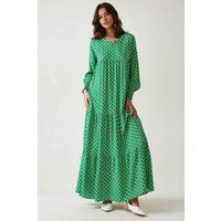 Gestuftes Maxi-Kleid mit Geometrischem Muster