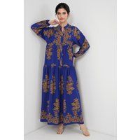 Bedrucktes Stufen-Maxikleid mit V-Ausschnitt