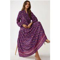 Bedrucktes Blumen-Maxikleid mit V-Ausschnitt