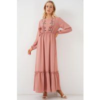Besticktes Maxikleid mit Rundhalsausschnitt