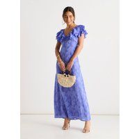 Maxikleid aus Satin-Jacquard mit Rüschen