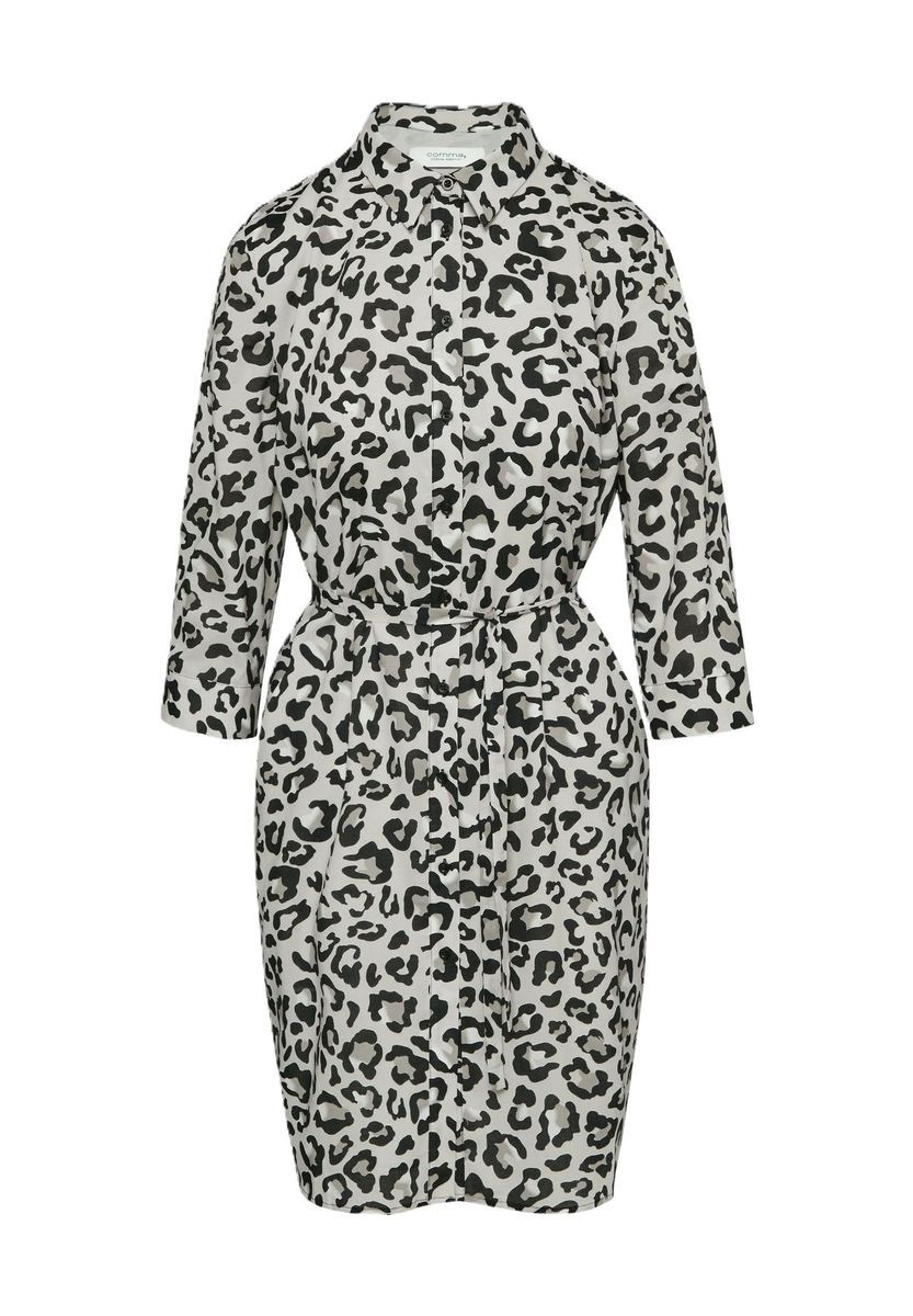 Hemdblusenkleid mit Gürtel und Leomuster