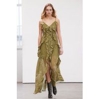 Chiffon-Maxikleid mit Volants und Vokuhila-Saum