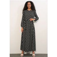 Polka-Dot Maxi-Strickkleid mit Gürtel