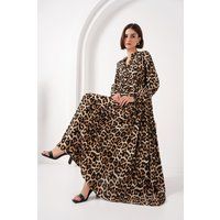 Gestuftes Maxikleid mit Leopardenmuster
