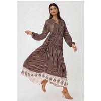 Elegantes gemustertes V-Ausschnitt Maxikleid
