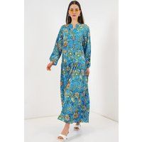 Gestuftes Maxikleid mit abstraktem Muster