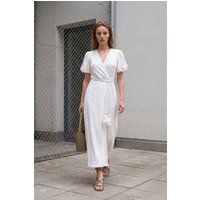 Strukturiertes Wickel-Maxikleid mit Quasten