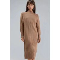 Strukturiertes Midi-Strickkleid mit halbem Rollkragen