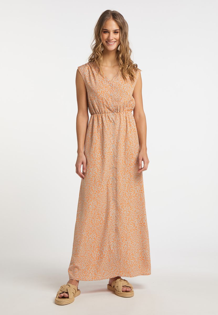 Maxikleid mit Leopardenmuster und Knopfleiste