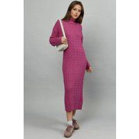 Zopfstrick-Midi-Kleid mit Rollkragen