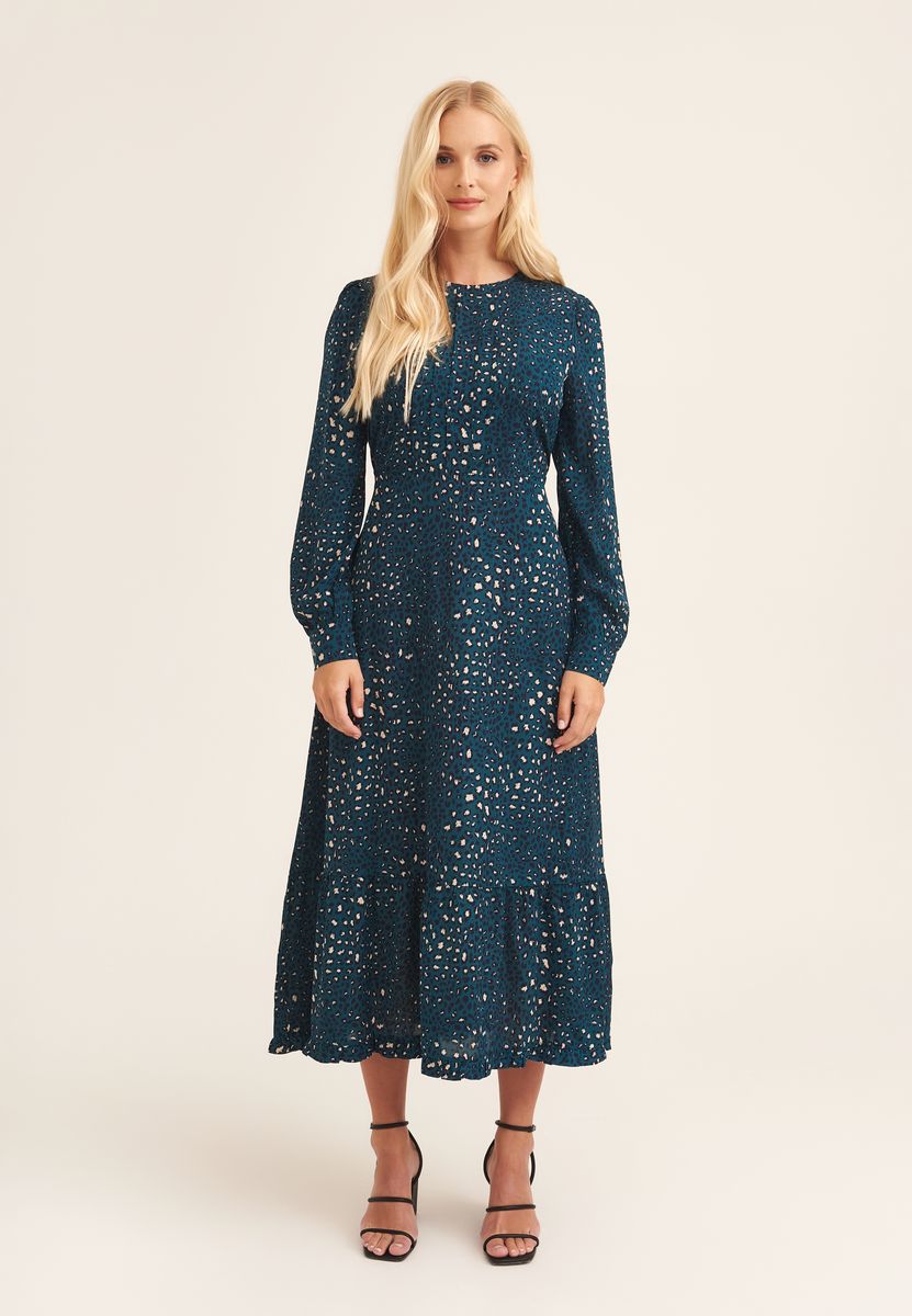 Maxikleid mit Leopardenmuster und Rüschen