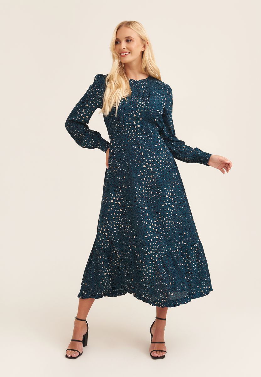 Maxikleid mit Leopardenmuster und Rüschen