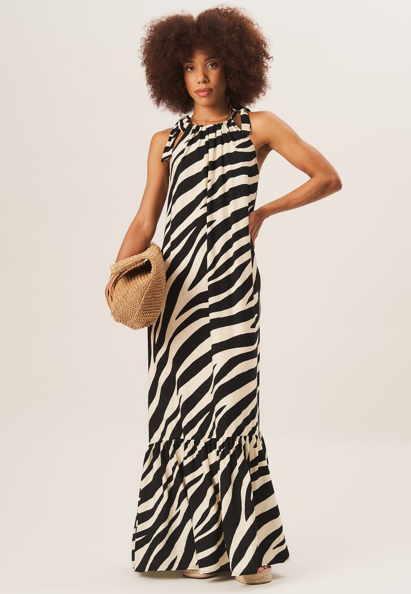 Maxikleid mit Zebramuster und Bindeträgern