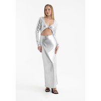 Langärmliges Metallic-Maxikleid mit Cut-Outs