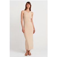 Geripptes Maxi-Strickkleid mit Knopfleiste