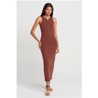Ärmelloses Henley-Maxikleid aus Rippstrick