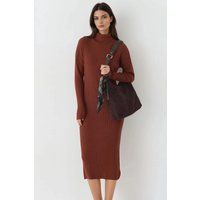 Geripptes Rollkragen-Midikleid aus Strick