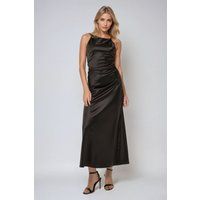 Elegantes Satin-Maxikleid mit Stehkragen
