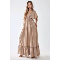 Texturiertes Maxi-Stufenkleid mit V-Ausschnitt
