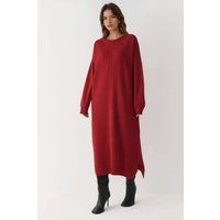 Texturiertes langes Strickkleid mit Rippstrick