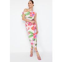 Raffiniertes Ein-Schulter-Maxikleid mit Blumenmuster