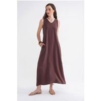 Minimalistisches A-Linien-Maxikleid mit V-Ausschnitt