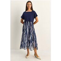 Asymmetrisches Midikleid mit abstraktem Druck