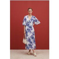 Fließendes Midi-Kleid mit abstraktem Print