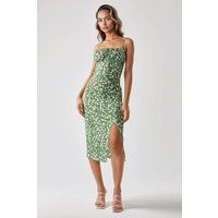 Figurbetontes Midi-Kleid mit Blumenmuster