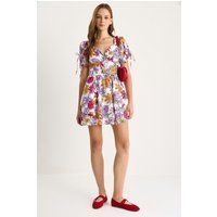 Florales Cut-Out Mini-Kleid mit Puffärmeln