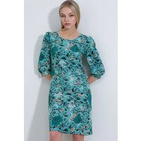 Texturiertes Midikleid mit Rosenprint