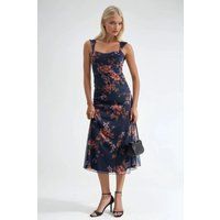 Elegantes Mesh-Midikleid mit Blumenmuster